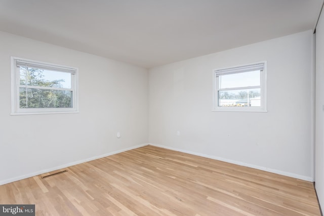 empty room featuring a healthy amount of sunlight and light hardwood / wood-style flooring