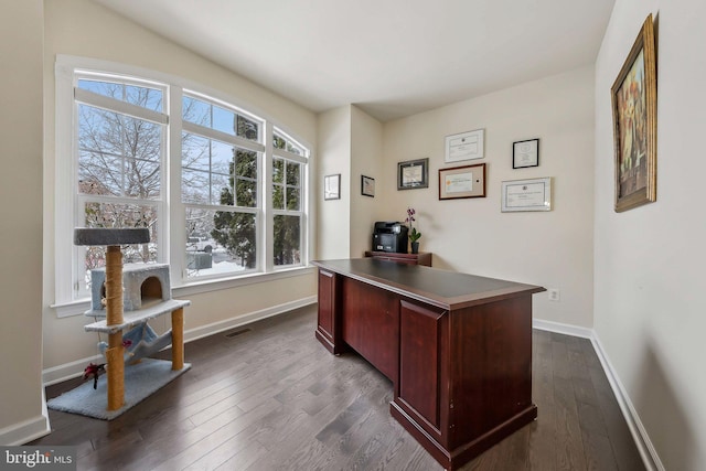 home office featuring dark hardwood / wood-style flooring