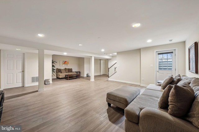 living room featuring light hardwood / wood-style floors