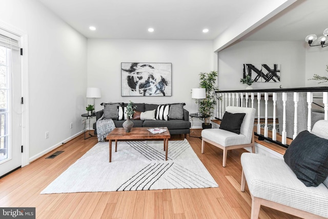 living room with light wood-type flooring