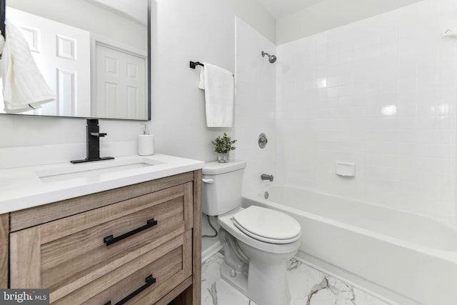 full bathroom with vanity, toilet, and tiled shower / bath combo