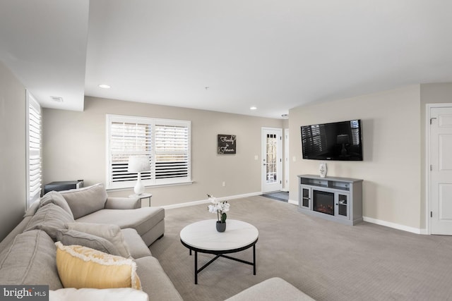 living room with light carpet