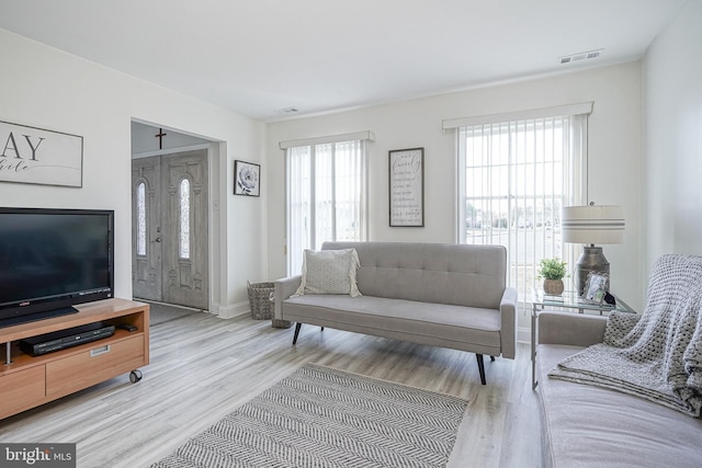 living room with light hardwood / wood-style flooring and plenty of natural light