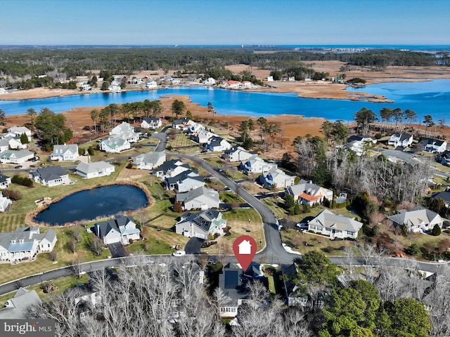 bird's eye view featuring a water view