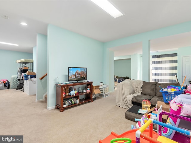 game room featuring carpet flooring and recessed lighting