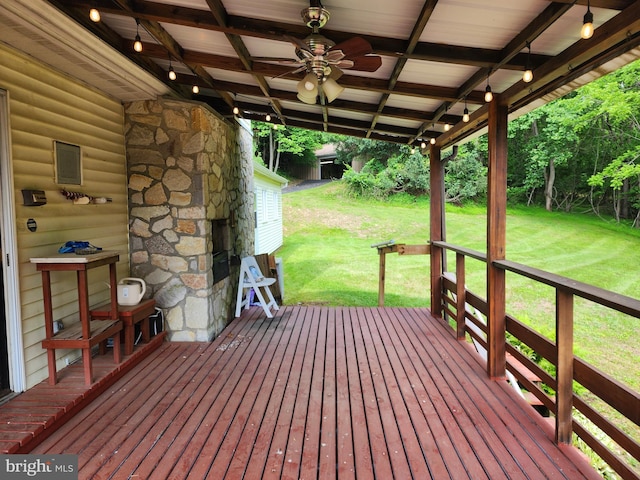980 Creek Rd, Downingtown, PA 19335 - wooden terrace featuring ceiling fan and a yard