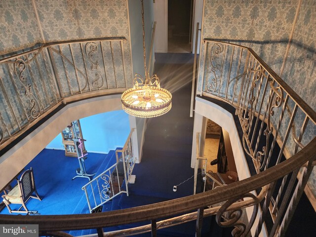 980 Creek Rd, Downingtown, PA 19335 - stairway with arched walkways and wallpapered walls