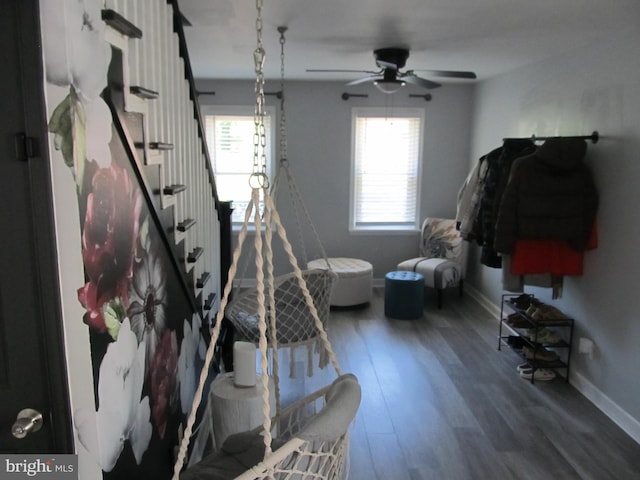 348 Broad St, Mount Holly, NJ 08060 - bedroom featuring multiple windows, wood finished floors, baseboards, and ceiling fan