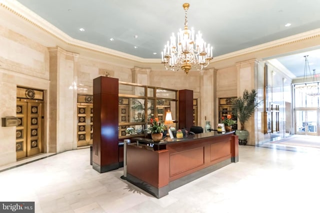 reception featuring an inviting chandelier