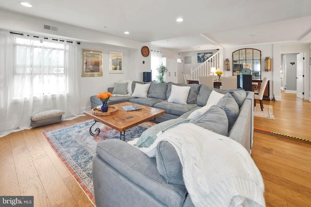 living room featuring light wood-type flooring