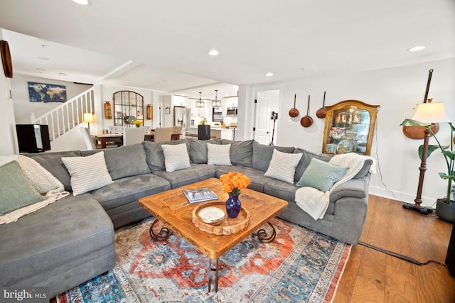 living room with hardwood / wood-style floors