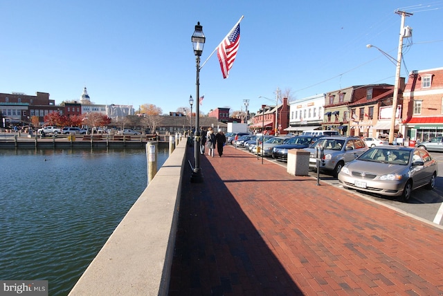 view of street featuring a water view