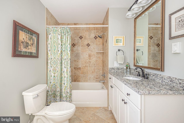 full bathroom with vanity, toilet, and shower / tub combo