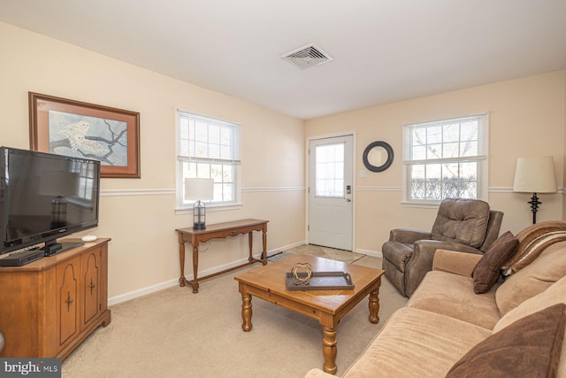 living room with light carpet