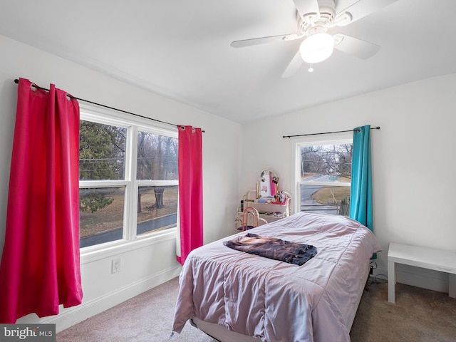 bedroom featuring ceiling fan and carpet flooring