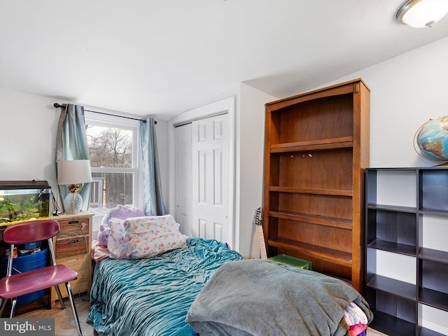 carpeted bedroom featuring a closet