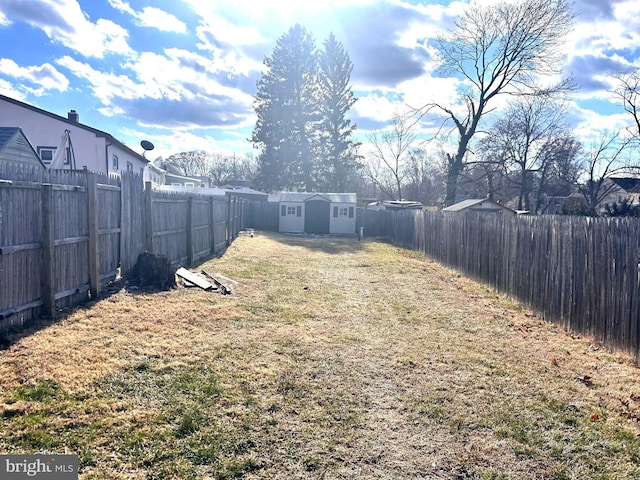 view of yard with a shed