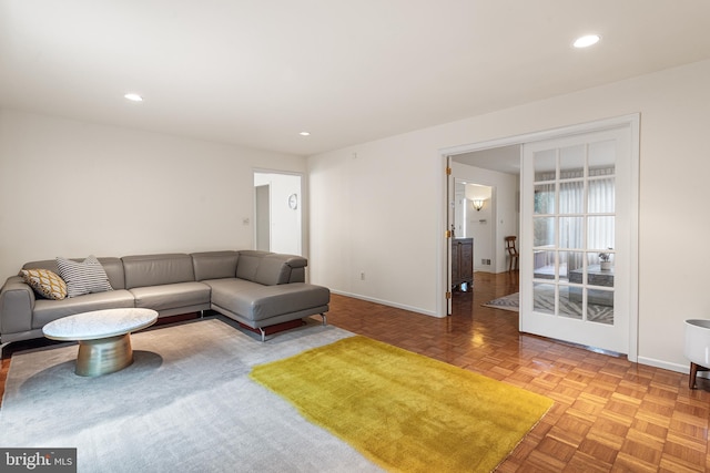 living room with light parquet flooring