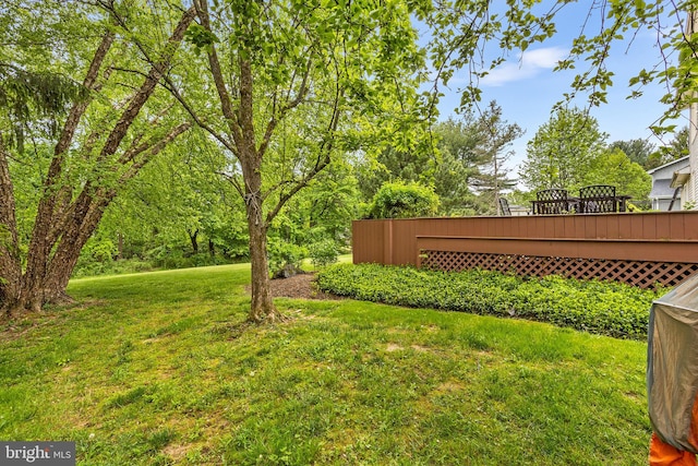 view of yard with a wooden deck