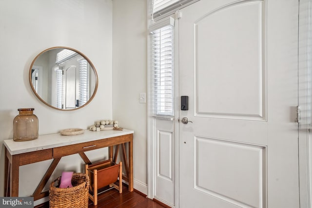 foyer with dark hardwood / wood-style flooring