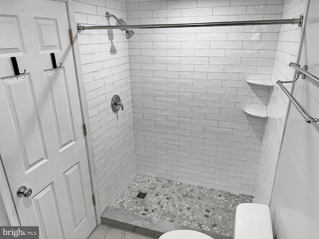 bathroom with toilet and a tile shower