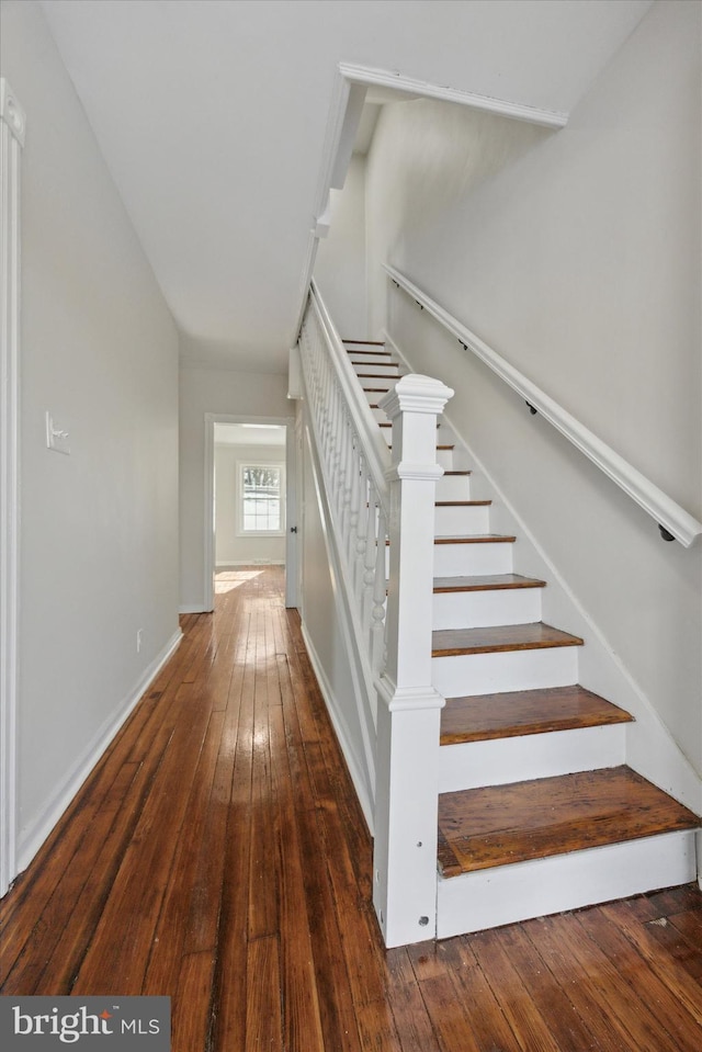 stairs featuring wood-type flooring