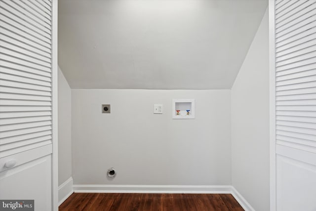 laundry area featuring dark wood-type flooring, hookup for an electric dryer, and hookup for a washing machine