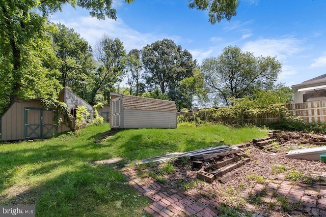 view of yard with a storage shed