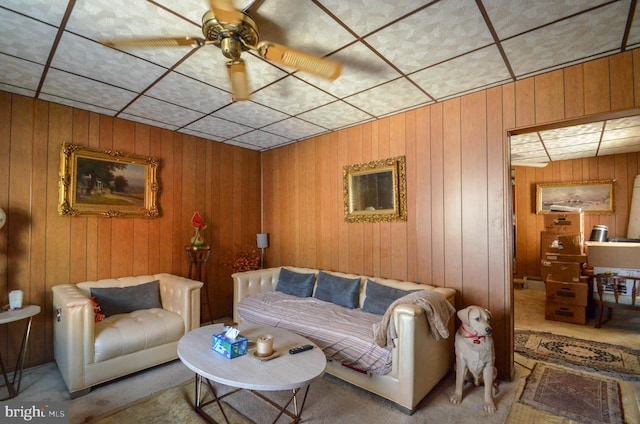 living room featuring ceiling fan