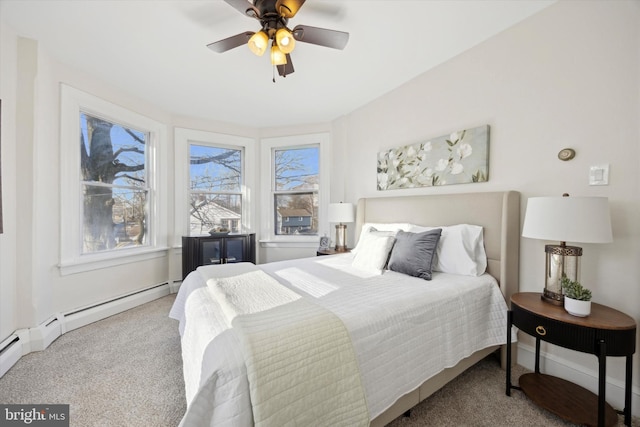 bedroom with ceiling fan and carpet