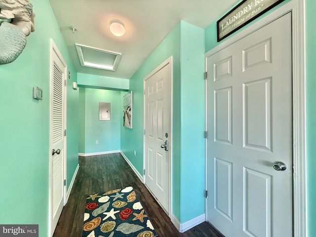 hall with dark hardwood / wood-style floors