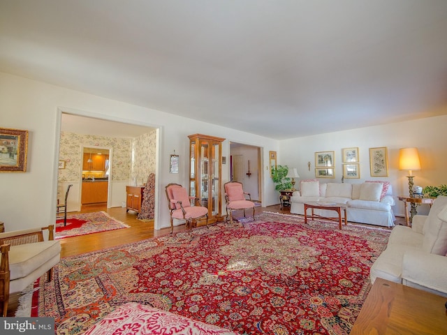 living room with light hardwood / wood-style floors