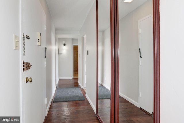 hall featuring dark wood-type flooring