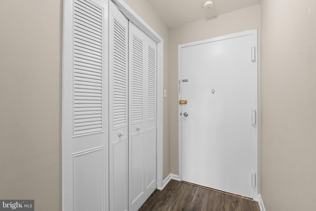 doorway featuring dark wood-type flooring