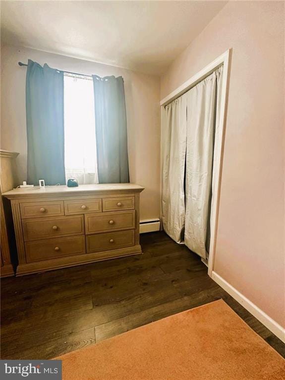 bathroom featuring wood-type flooring and a baseboard radiator