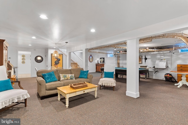 living room featuring pool table