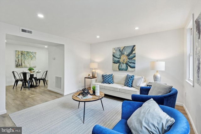 living room with light wood-type flooring