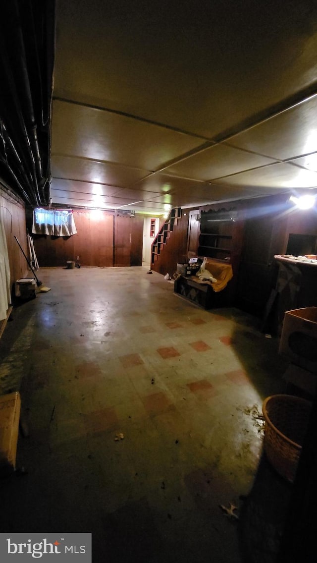 basement with wood walls