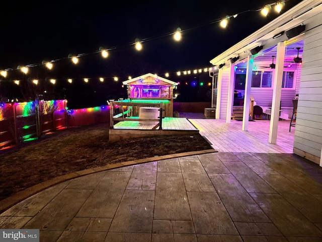 view of patio at night