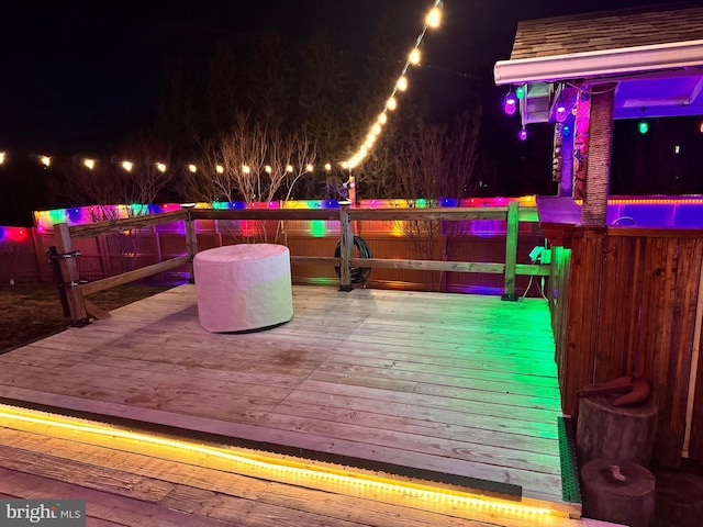 view of deck at night