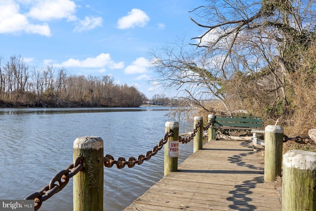 view of dock with a water view