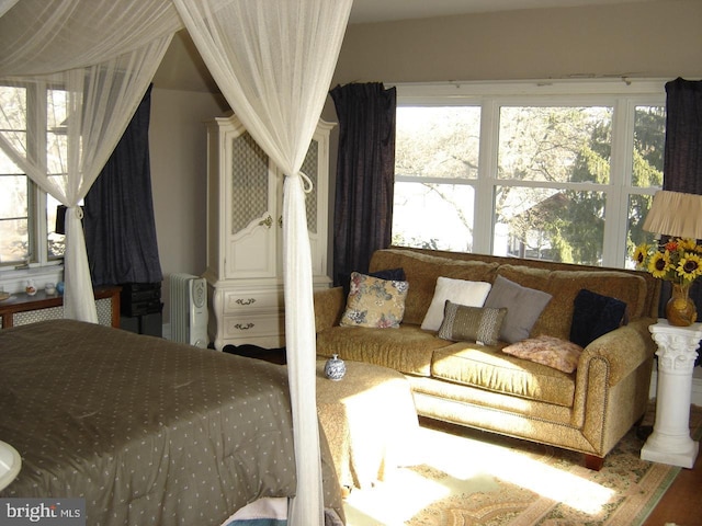 bedroom featuring radiator heating unit