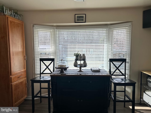 dining space with wood-type flooring