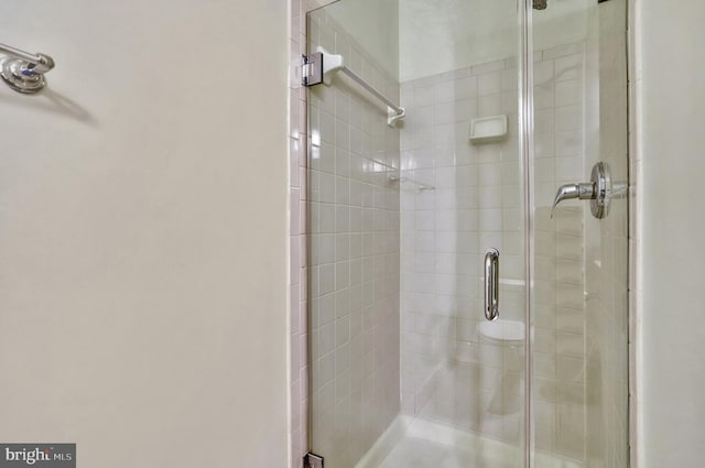 bathroom featuring a shower with door