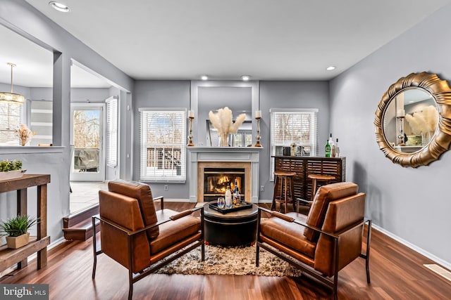 sitting room with hardwood / wood-style flooring