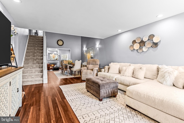 living room with hardwood / wood-style floors