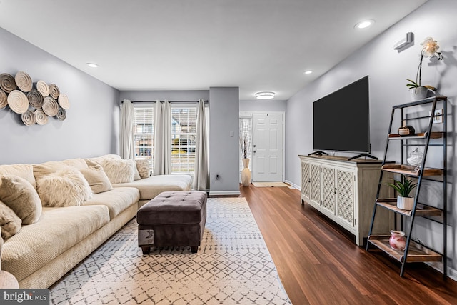 living room featuring dark hardwood / wood-style flooring