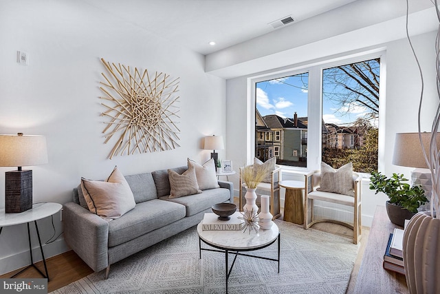 living room with hardwood / wood-style flooring