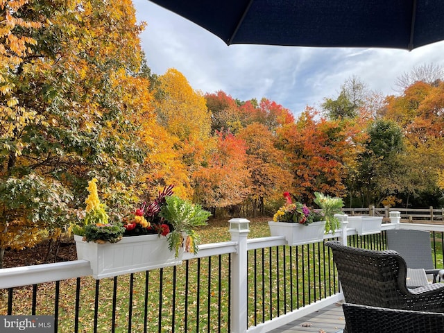 deck featuring a lawn