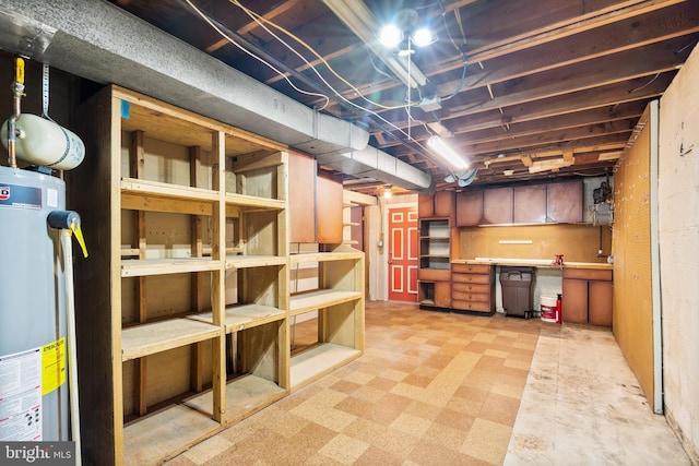 basement featuring gas water heater